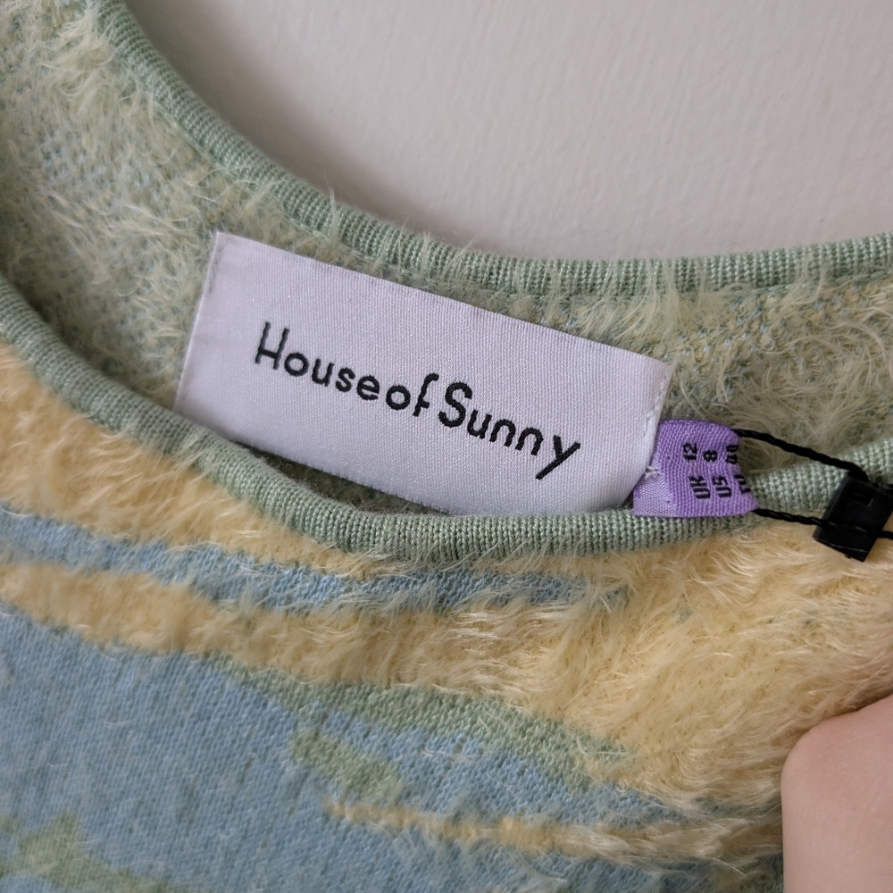 House Of Sunny Cypress Hockney Cucumber Fuzzy Knit Cutout Midi Dress Size 8‎ - Picture 4 of 10